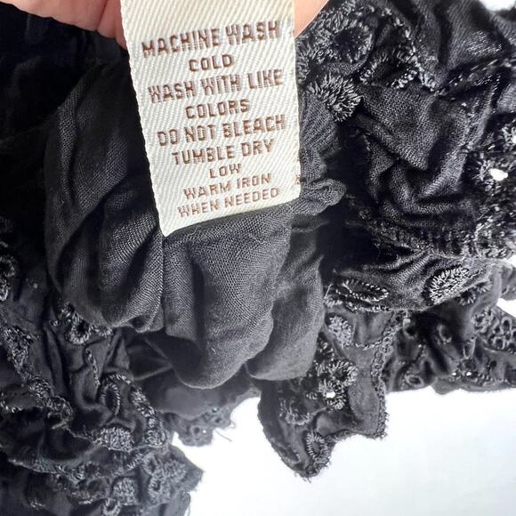 Surf Gypsy Black Floral Eyelet Ruffle Puff Sleeve  Crop Top M - Picture 9 of 12